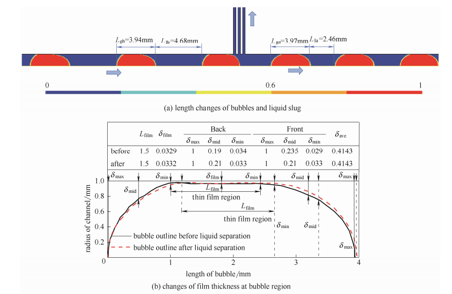 圖3彈狀流經微通道分液后流型變化
