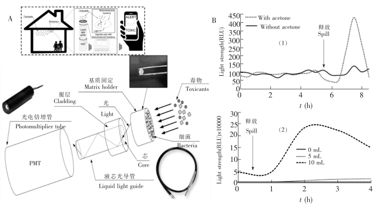 空氣毒性檢測傳感器示意圖及其對丙酮和三氯甲烷的檢測結果