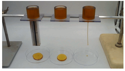 蜂蜜滴落對比實驗。圖片來源：Nature