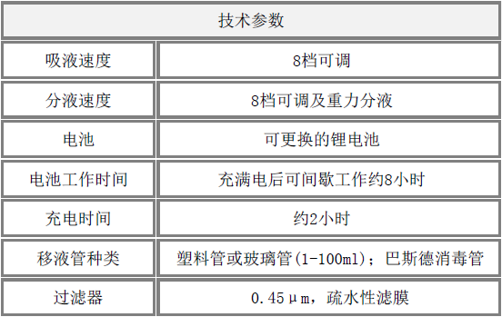大容量電動移液器技術參數